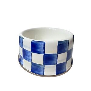 NEW MacKenzie Childs Sterling Check Pet Dish Dog Bowl Enamel Medium  6.5" NWT